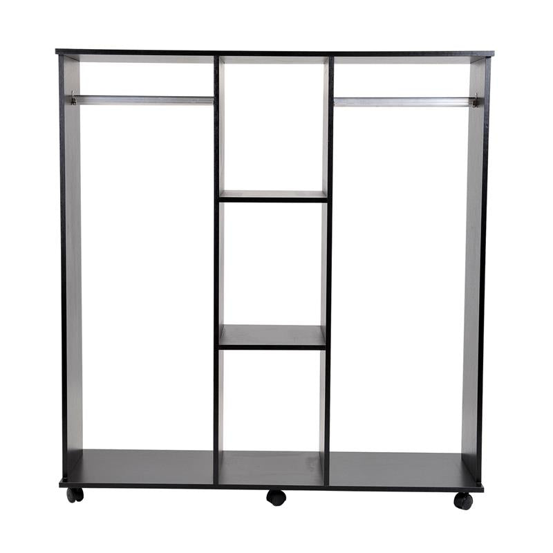 ARMADIO GUARDAROBA A 5 RIPIANI CON RUOTE E BARRE APPENDIABITI 120X40X128CM NERO