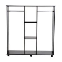 ARMADIO GUARDAROBA A 5 RIPIANI CON RUOTE E BARRE APPENDIABITI 120X40X128CM NERO