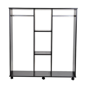 ARMADIO GUARDAROBA A 5 RIPIANI CON RUOTE E BARRE APPENDIABITI 120X40X128CM NERO