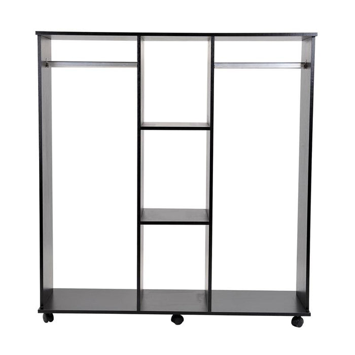 ARMADIO GUARDAROBA A 5 RIPIANI CON RUOTE E BARRE APPENDIABITI 120X40X128CM NERO