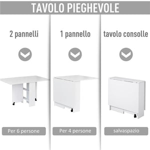 TAVOLO PIEGHEVOLE IN LEGNO RICHIUDIBILE PER 6 PERSONE BIANCO