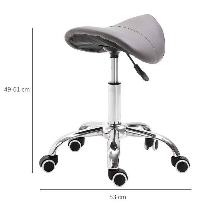 SGABELLO DA LAVORO A SELLA CON RUOTE E ALTEZZA REGOLABILE 52X53X49-61CM GRIGIO