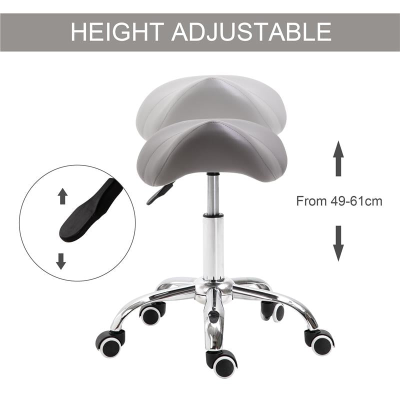 SGABELLO DA LAVORO A SELLA CON RUOTE E ALTEZZA REGOLABILE 52X53X49-61CM GRIGIO