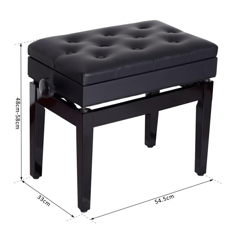 SGABELLO PER PIANOFORTE CON VANO PORTAOGGETTI ALTEZZA REGOLABILE NERO