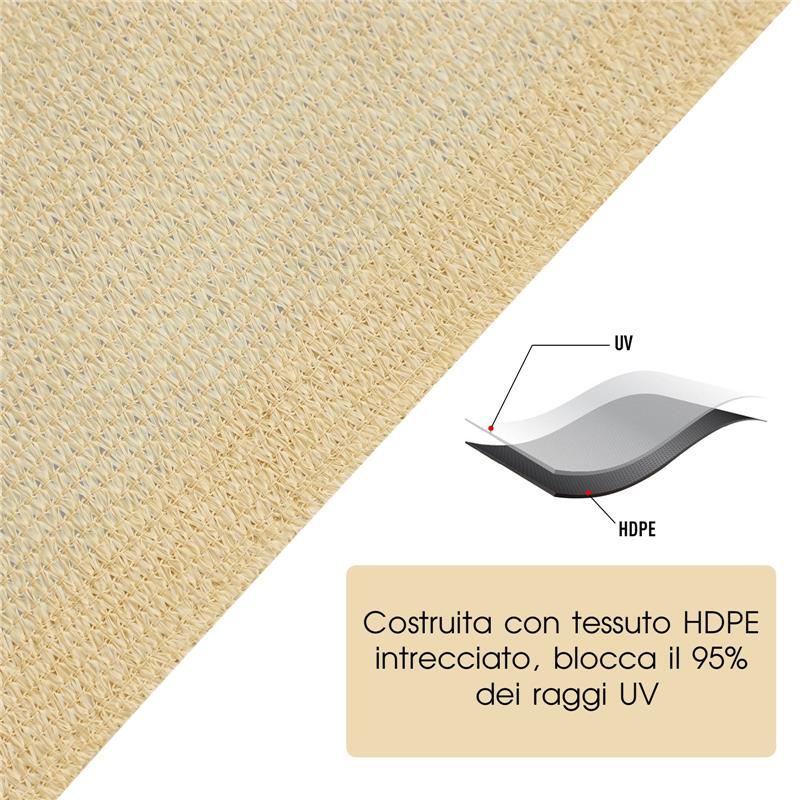 TENDA DA SOLE A VELA QUADRATA IN HDPE 360 X 360 CM IN COLORE SABBIA