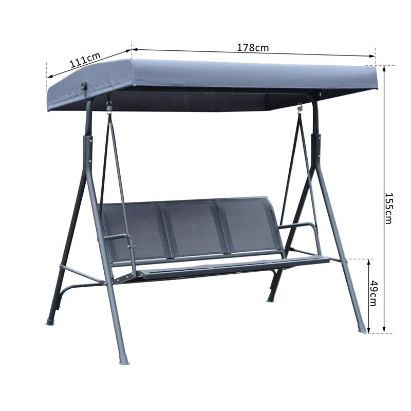 DONDOLO 3 POSTI CON BALDACCHINO IN ACCIAIO E TESSUTO POLIESTERE GRIGIO