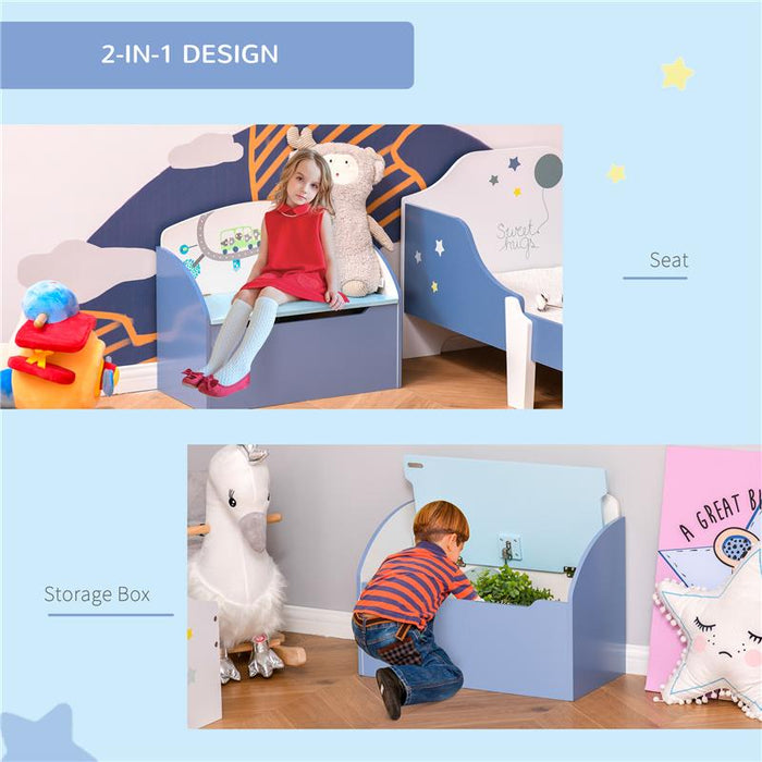 CASSAPANCA BAULE PORTAGIOCHI PANCA IN LEGNO BLU PER BAMBINI 3-8 ANNI