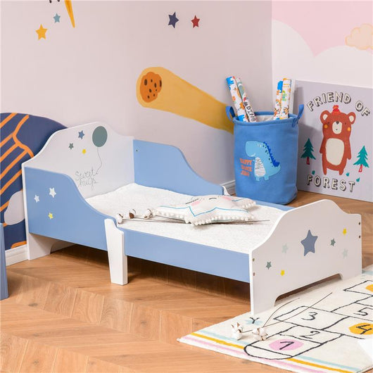 LETTO BASSO PER BAMBINI DI +3 ANNI CON SPONDE BLU E BIANCO