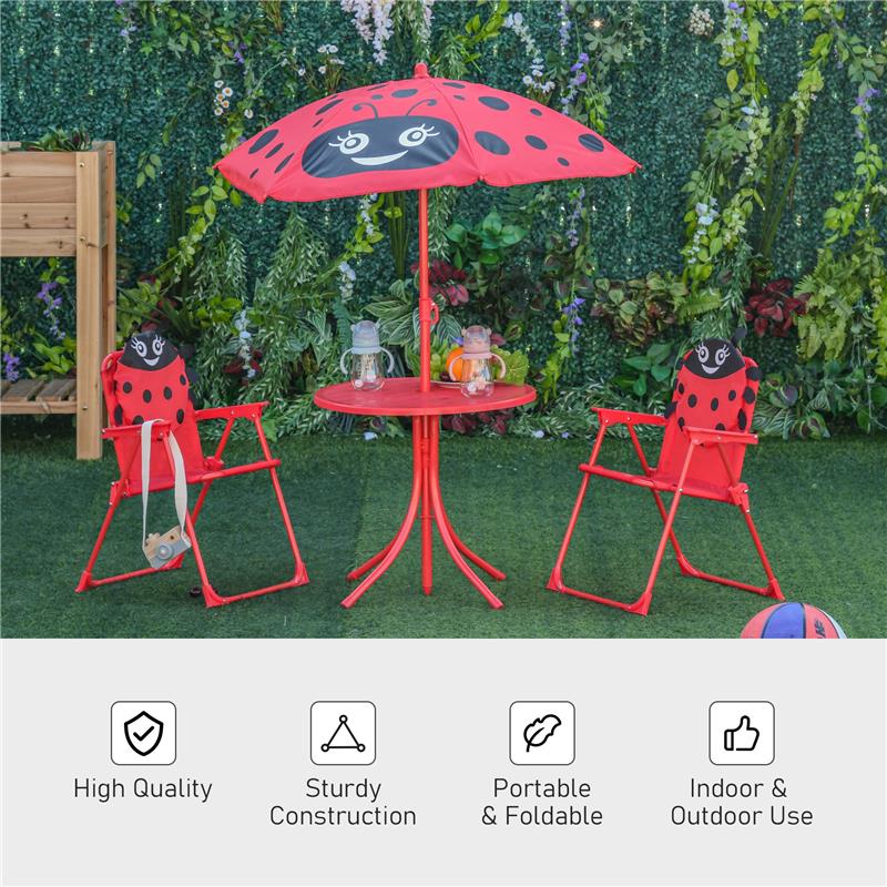 SET TAVOLO DA GIARDINO CON 2 SEDIE PIEGHEVOLI E OMBRELLONE PER BAMBINI