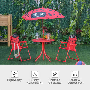 SET TAVOLO DA GIARDINO CON 2 SEDIE PIEGHEVOLI E OMBRELLONE PER BAMBINI