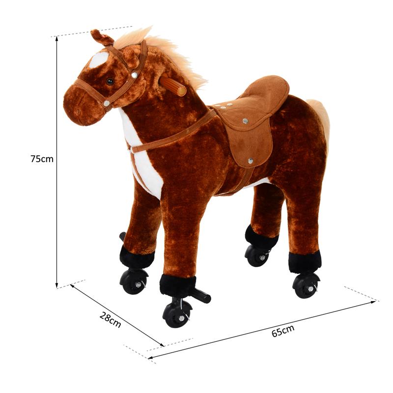CAVALLO CAVALCABILE PER BAMBINI IN PELUCHE CON SUONI E RUOTE MARRONE