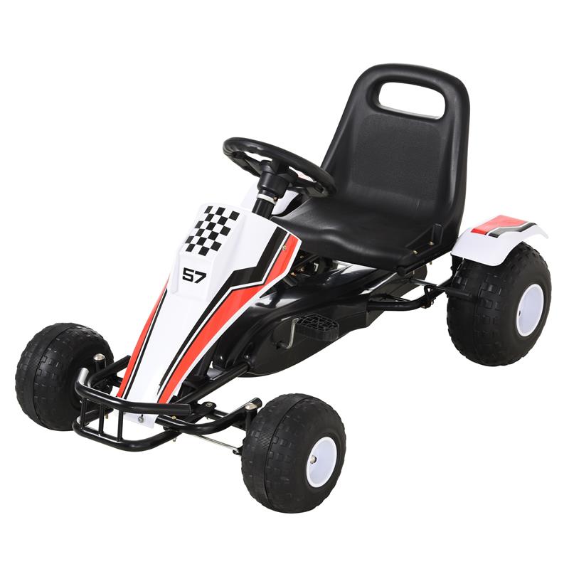 GO-KART A PEDALI PER BAMBINI 3-8 ANNI CON SEDILE REGOLABILE BIANCO E ROSSO