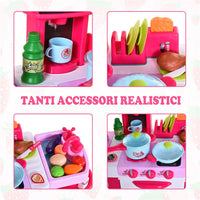 CUCINA GIOCATTOLO PER BAMBINI CON 38 ACCESSORI INCLUSI ROSA