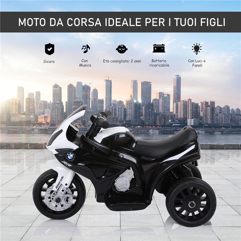 MOTO ELETTRICA PER BAMBINI BMW A BATTERIA 6 V BIANCO E NERO