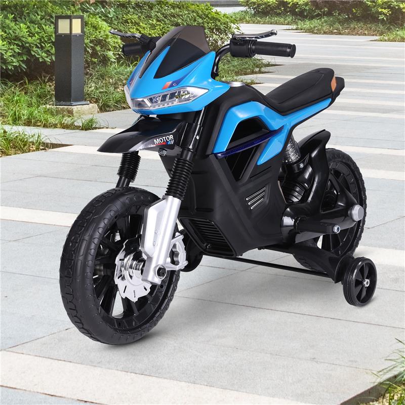 MOTO ELETTRICA BAMBINI DOPPIA SOSPENSIONE CON MUSICA E LUCI PER BAMBINI DA 3 A 8 ANNI AZZURRA