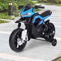 MOTO ELETTRICA BAMBINI DOPPIA SOSPENSIONE CON MUSICA E LUCI PER BAMBINI DA 3 A 8 ANNI AZZURRA