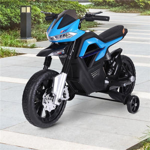 MOTO ELETTRICA BAMBINI DOPPIA SOSPENSIONE CON MUSICA E LUCI PER BAMBINI DA 3 A 8 ANNI AZZURRA