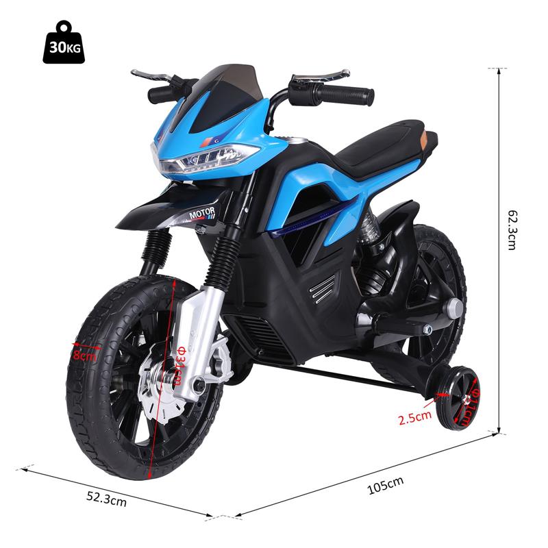 MOTO ELETTRICA BAMBINI DOPPIA SOSPENSIONE CON MUSICA E LUCI PER BAMBINI DA 3 A 8 ANNI AZZURRA