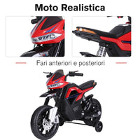 MOTO ELETTRICA BAMBINI DOPPIA SOSPENSIONE CON MUSICA E LUCI PER BAMBINI DA 3 A 8 ANNI ROSSA