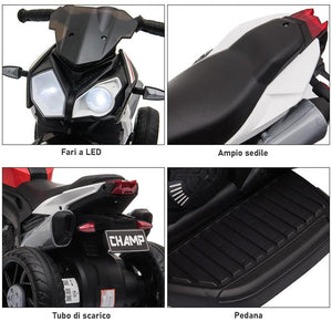 MOTO ELETTRICA PER BAMBINI 3-6 ANNI CON LUCI BATTERIA 6 V NERA ROSSA