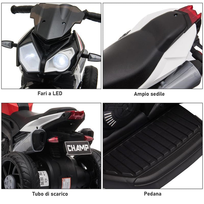 MOTO ELETTRICA PER BAMBINI 3-6 ANNI CON LUCI BATTERIA 6 V NERA ROSSA