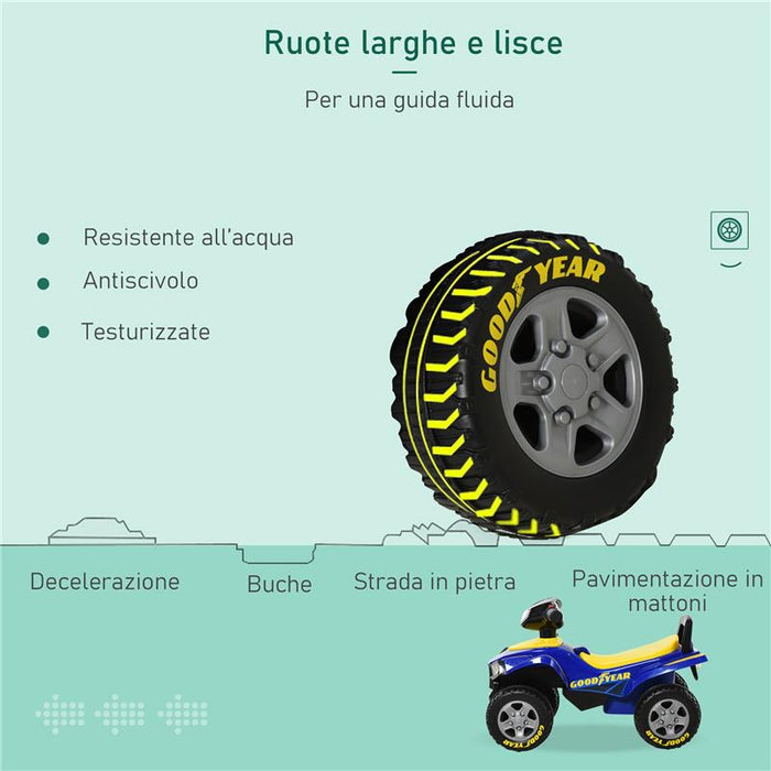 QUAD GIOCATTOLO PER BAMBINI 12-36 MESI LICENZA GOODYEAR CON LUCI E SUONI BLU E GIALLO