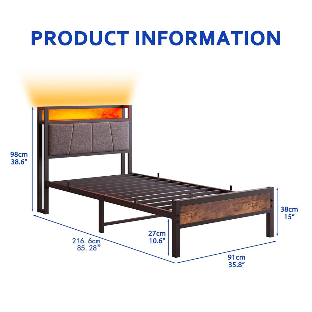 Struttura letto-Xylo-90x200cm,Nero,Con illuminazione LED e porte di ricarica USB-