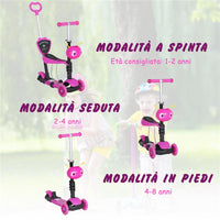 MONOPATTINO 3 RUOTE PER BAMBINI SEDILE E MANIGLIONE ALTEZZA REGOLABILE