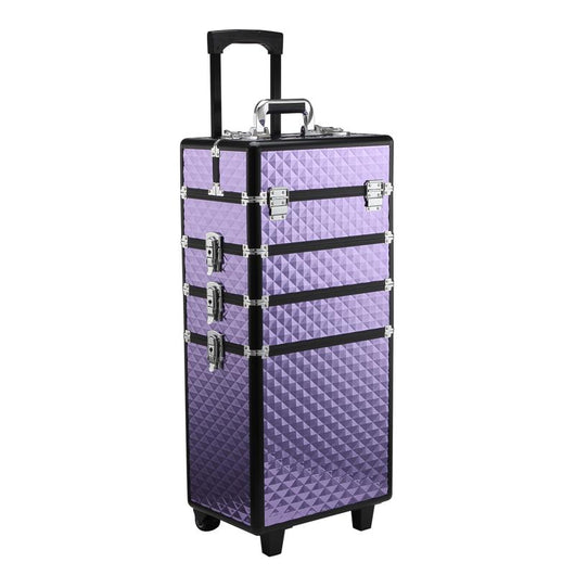 TROLLEY PER MAKE UP PROFESSIONALE IN ALLUMINIO VIOLA CON VALIGETTA REMOVIBILE