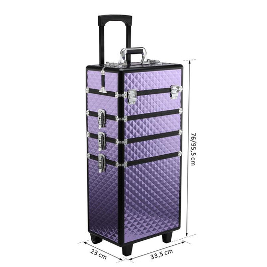 TROLLEY PER MAKE UP PROFESSIONALE IN ALLUMINIO VIOLA CON VALIGETTA REMOVIBILE