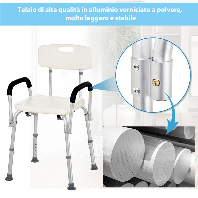 SEDIA PER DOCCIA E VASCA DA BAGNO CON BRACCIOLI E ALTEZZA REGOLABILE