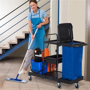 CARRELLO PULIZIE PROFESSIONALE MULTIUSO CON 2 SECCHI CAPACITÀ 18L E RUOTE BLU