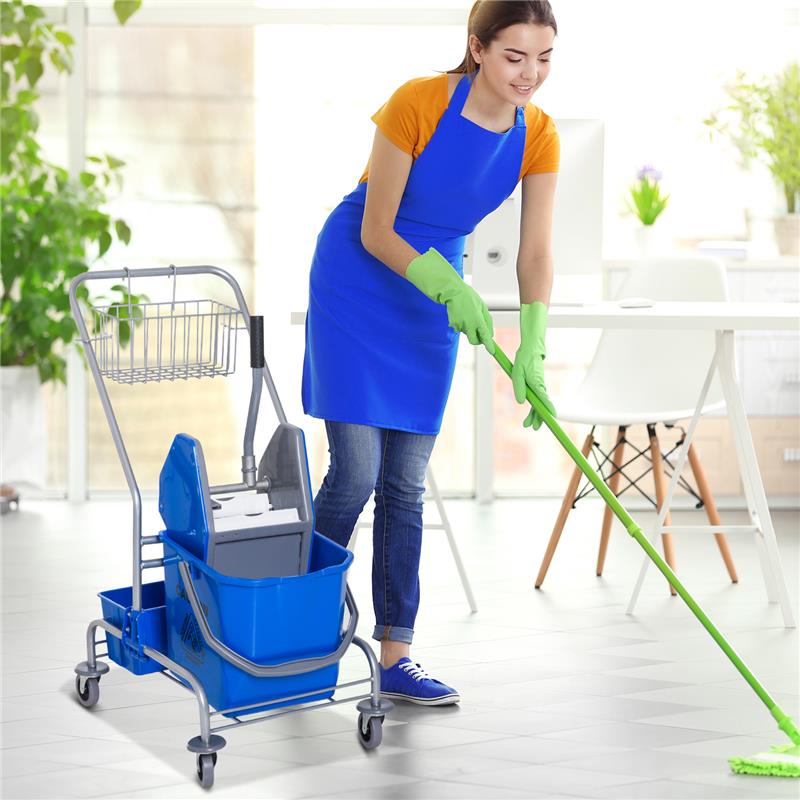 CARRELLO PROFESSIONALE LAVAPAVIMENTI CON SECCHIO DA 25LT E STRIZZATORE BLU