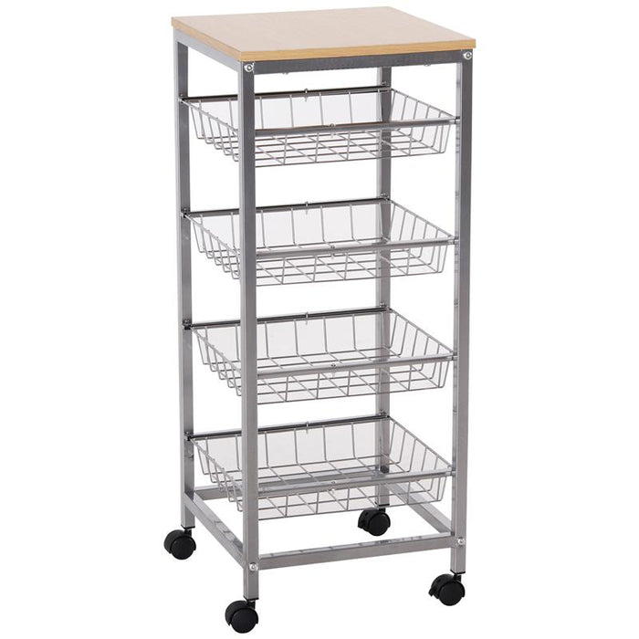 CARRELLO DA CUCINA CON CESTI ESTRAIBILI IN ACCIAIO E RUOTE 36.5X36.5X89CM