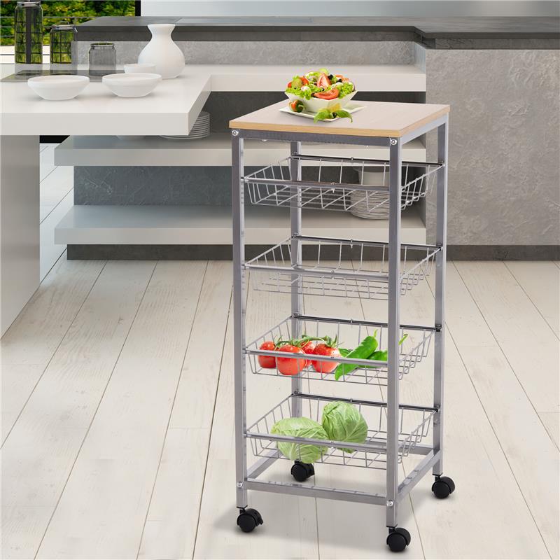 CARRELLO DA CUCINA CON CESTI ESTRAIBILI IN ACCIAIO E RUOTE 36.5X36.5X89CM