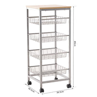 CARRELLO DA CUCINA CON CESTI ESTRAIBILI IN ACCIAIO E RUOTE 36.5X36.5X89CM