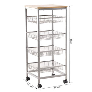 CARRELLO DA CUCINA CON CESTI ESTRAIBILI IN ACCIAIO E RUOTE 36.5X36.5X89CM