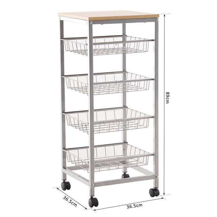 CARRELLO DA CUCINA CON CESTI ESTRAIBILI IN ACCIAIO E RUOTE 36.5X36.5X89CM