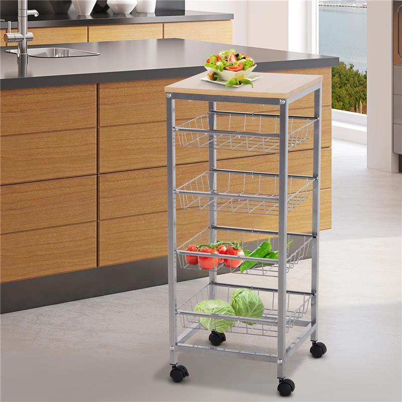 CARRELLO DA CUCINA CON CESTI ESTRAIBILI IN ACCIAIO E RUOTE 36.5X36.5X89CM