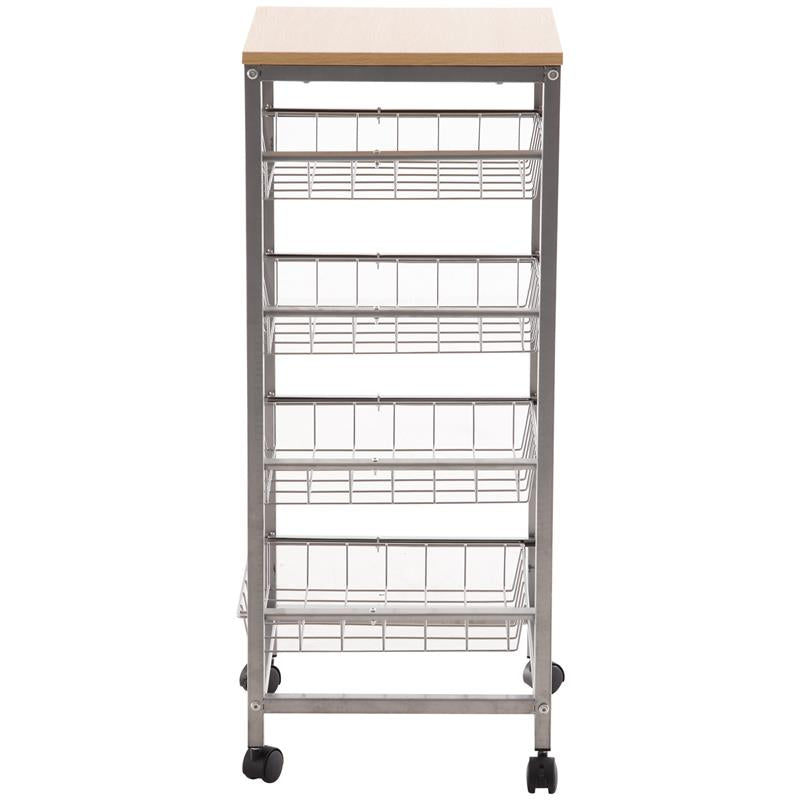 CARRELLO DA CUCINA CON CESTI ESTRAIBILI IN ACCIAIO E RUOTE 36.5X36.5X89CM