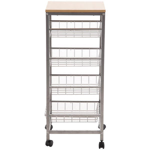 CARRELLO DA CUCINA CON CESTI ESTRAIBILI IN ACCIAIO E RUOTE 36.5X36.5X89CM