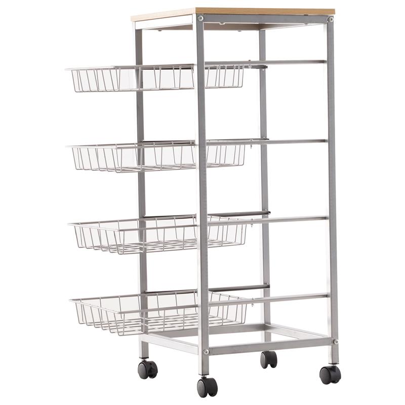 CARRELLO DA CUCINA CON CESTI ESTRAIBILI IN ACCIAIO E RUOTE 36.5X36.5X89CM