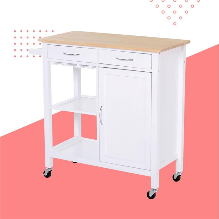 CARRELLO DA CUCINA CLASSICO 2 CASSETTI IN LEGNO 88.5 X 40 X 86 CM