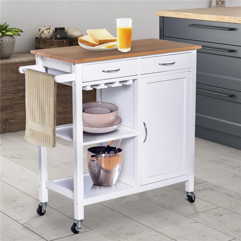 CARRELLO DA CUCINA CLASSICO 2 CASSETTI IN LEGNO 88.5 X 40 X 86 CM