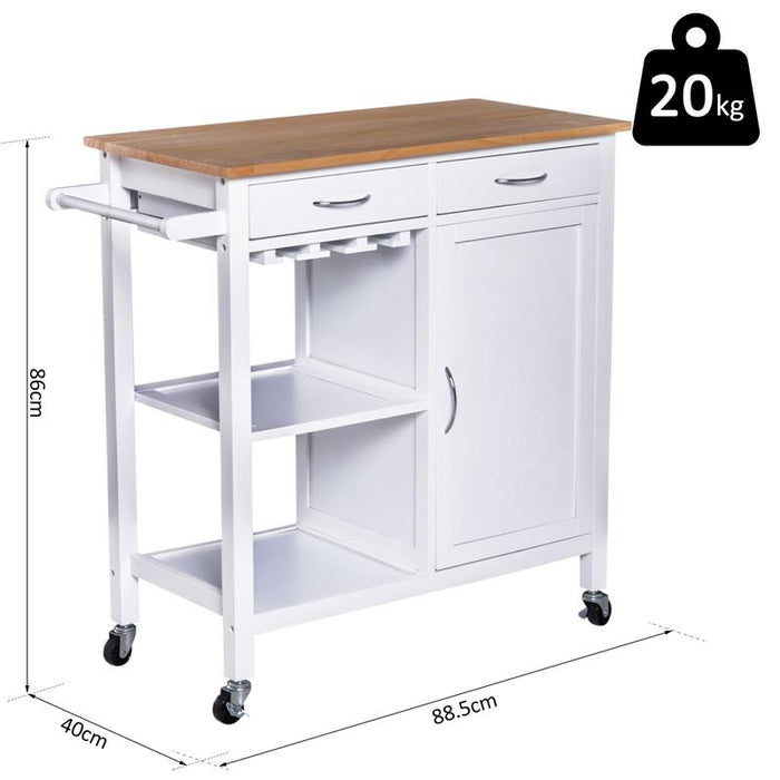 CARRELLO DA CUCINA CLASSICO 2 CASSETTI IN LEGNO 88.5 X 40 X 86 CM