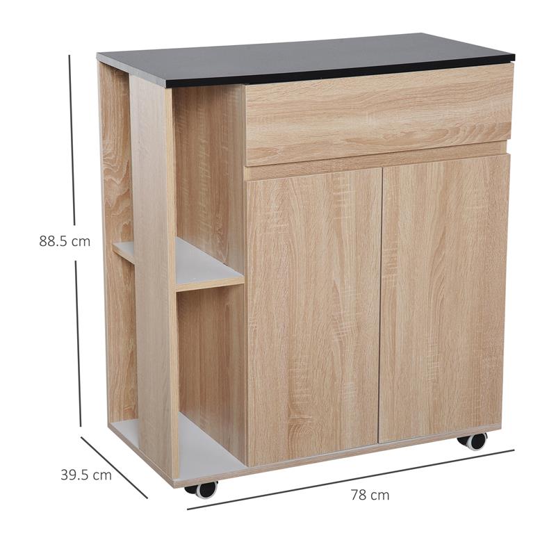 MOBILETTO DA CUCINA CON RUOTE CASSETTI ARMADIETTO LEGNO