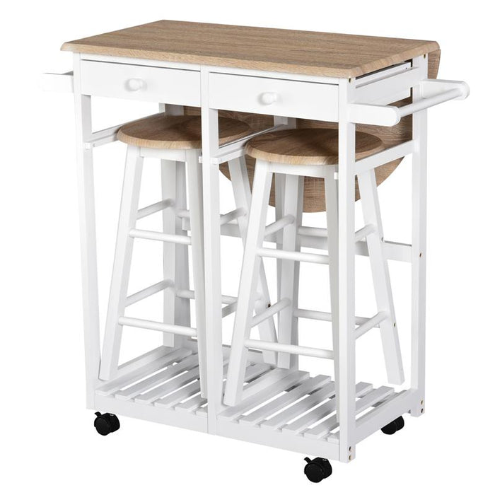 CARRELLO DA CUCINA PIEGHEVOLE CON 2 SGABELLI IN LEGNO BIANCO 83,5X74 X 83 CM