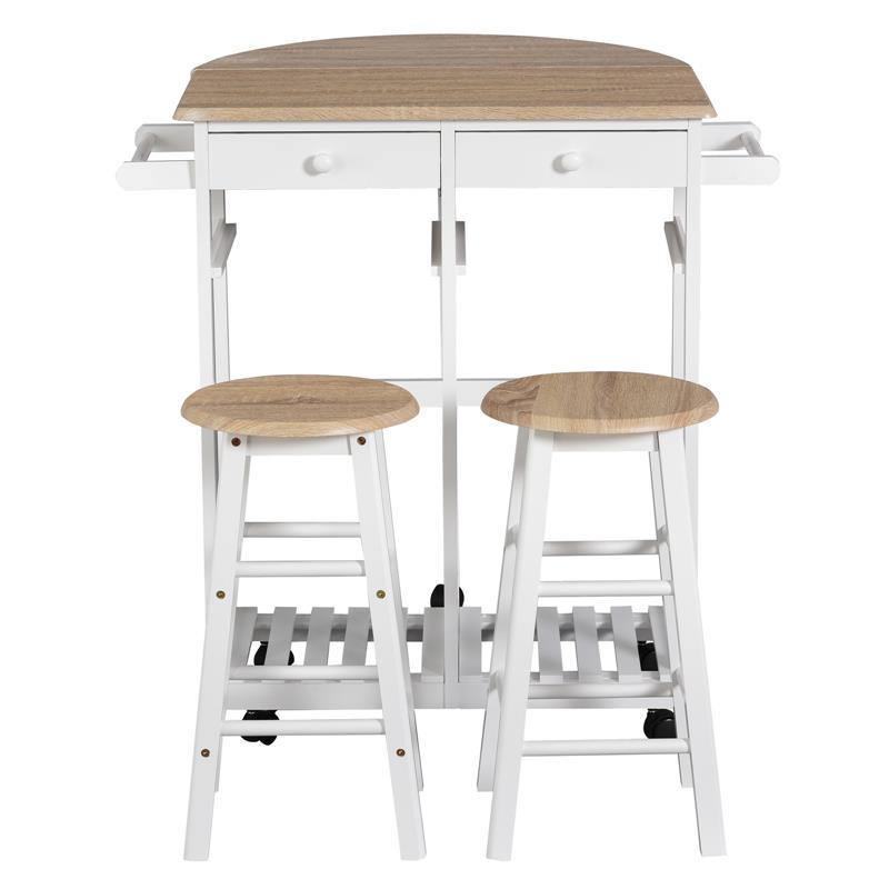 CARRELLO DA CUCINA PIEGHEVOLE CON 2 SGABELLI IN LEGNO BIANCO 83,5X74 X 83 CM