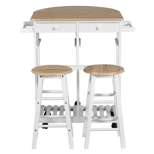 CARRELLO DA CUCINA PIEGHEVOLE CON 2 SGABELLI IN LEGNO BIANCO 83,5X74 X 83 CM