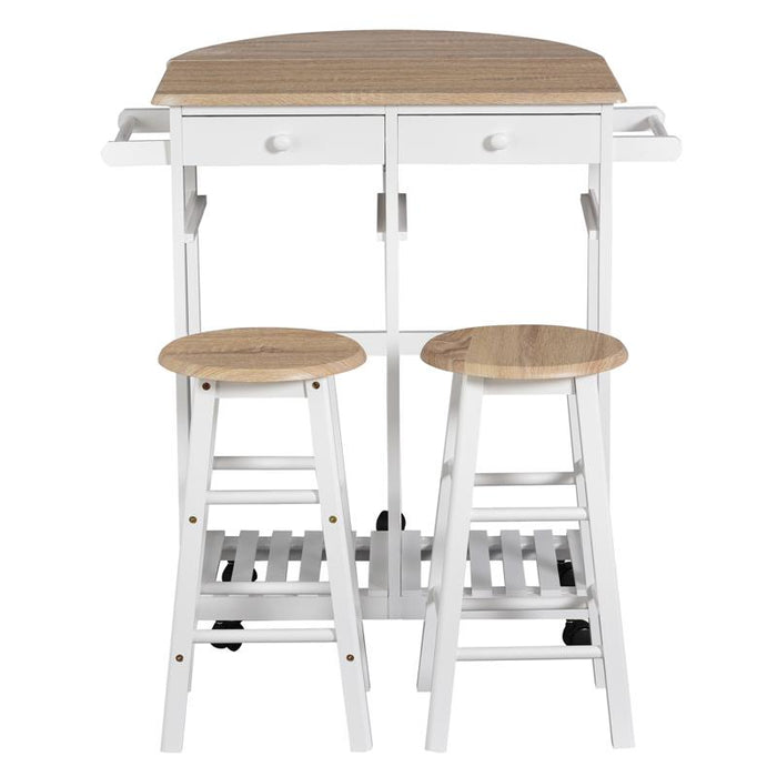 CARRELLO DA CUCINA PIEGHEVOLE CON 2 SGABELLI IN LEGNO BIANCO 83,5X74 X 83 CM